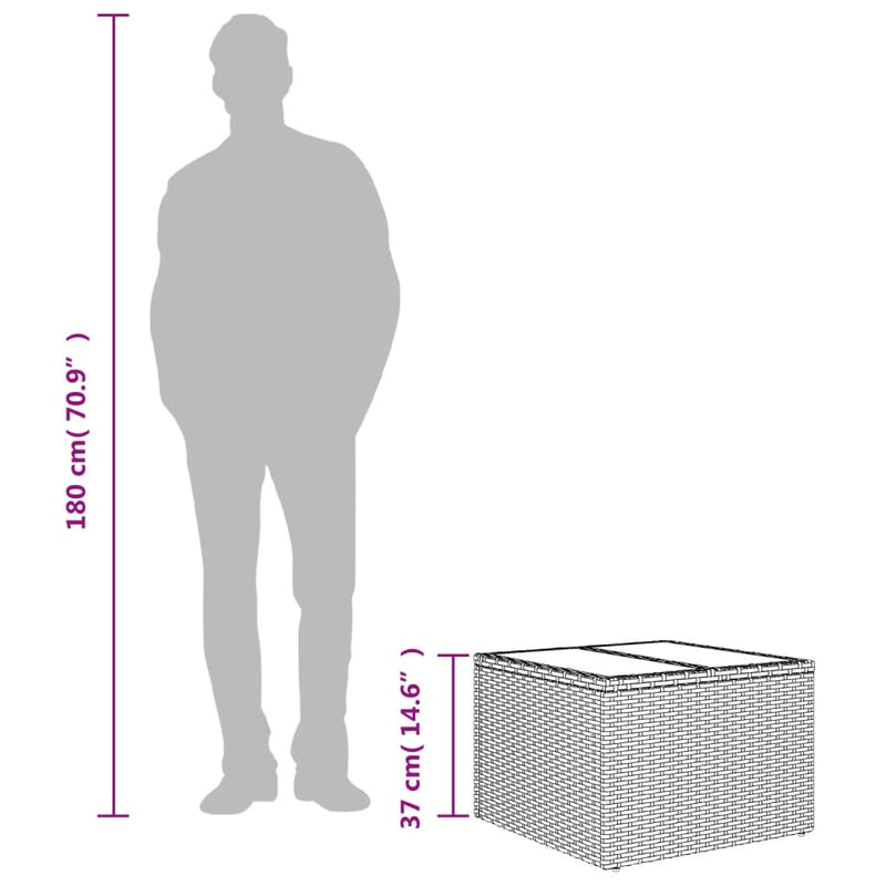 vidaXL fekete polyrattan üveglapos kerti asztal 55 x 55 x 37 cm