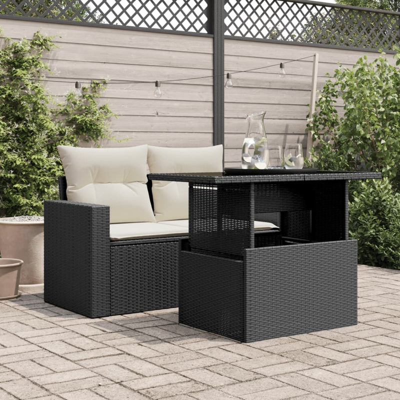 vidaXL fekete polyrattan üveglapos kerti asztal 100 x 55 x 73 cm