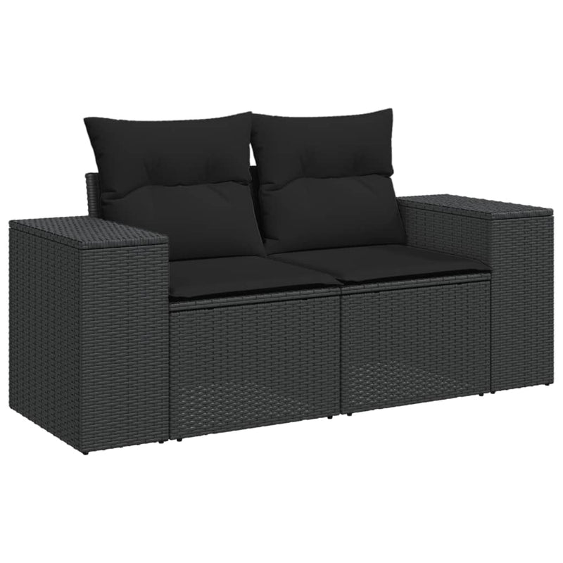 vidaXL 2 személyes fekete polyrattan kerti kanapé párnával