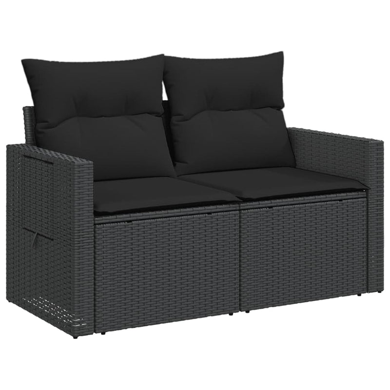 vidaXL 2 személyes fekete polyrattan kerti kanapé párnával