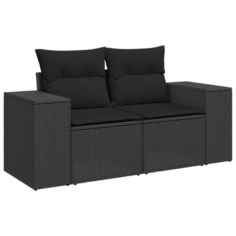 vidaXL 2 személyes fekete polyrattan kerti kanapé párnával