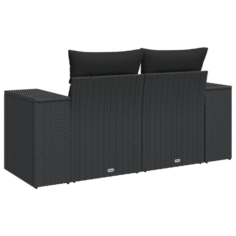 vidaXL 2 személyes fekete polyrattan kerti kanapé párnával