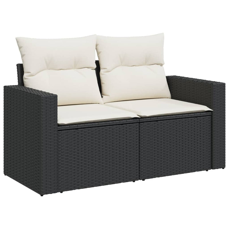 vidaXL 2 személyes fekete polyrattan kerti kanapé párnával