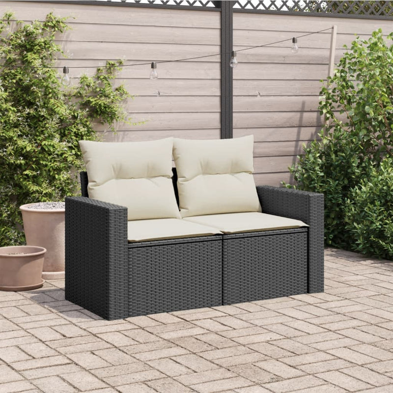vidaXL 2 személyes fekete polyrattan kerti kanapé párnával