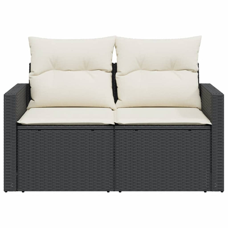 vidaXL 2 személyes fekete polyrattan kerti kanapé párnával