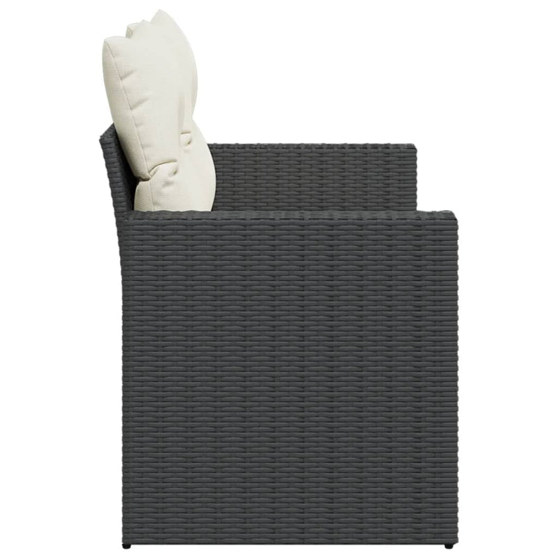 vidaXL 2 személyes fekete polyrattan kerti kanapé párnával