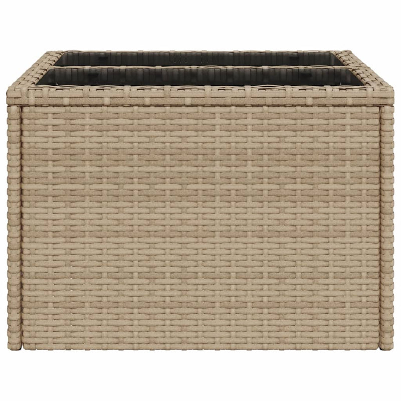 vidaXL bézs polyrattan üveglapos kerti asztal 55 x 55 x 37 cm
