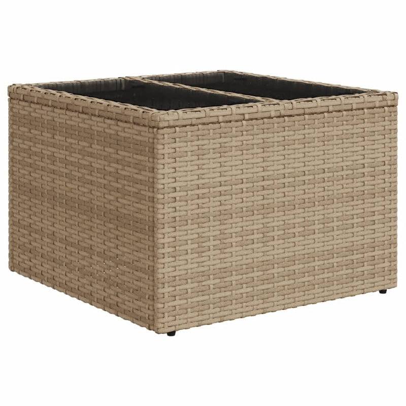 vidaXL bézs polyrattan üveglapos kerti asztal 55 x 55 x 37 cm