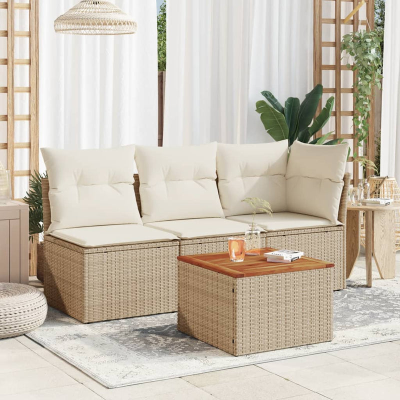 vidaXL bézs polyrattan és akácfa kerti asztal 55 x 55 x 37 cm