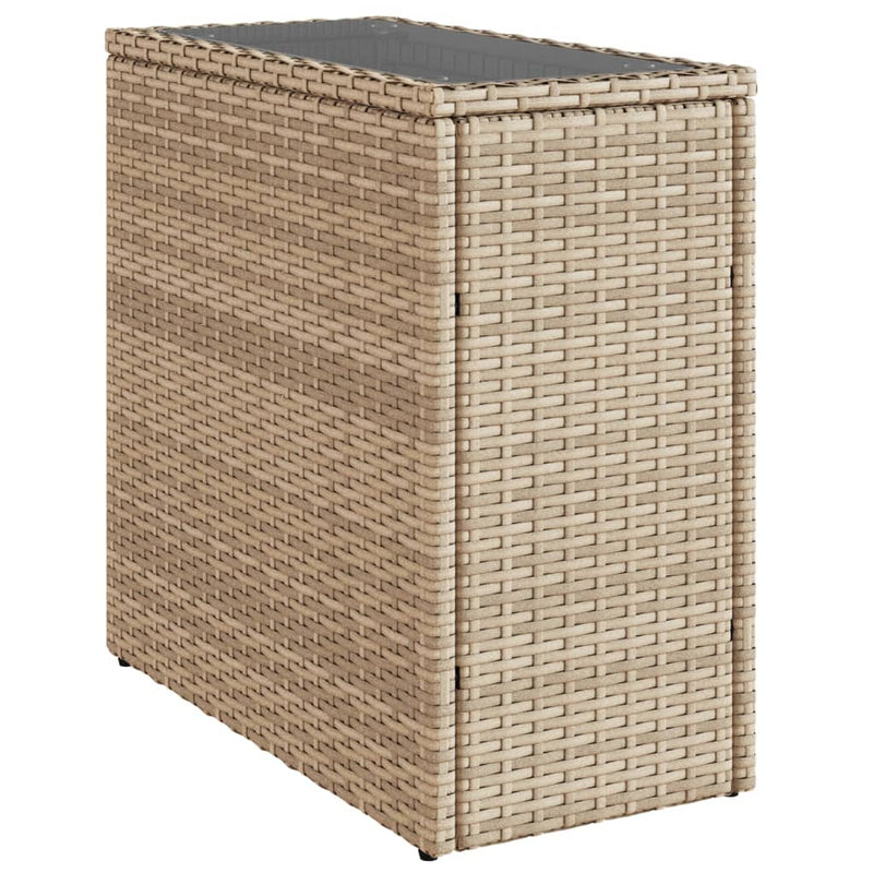 vidaXL bézs polyrattan kerti kisasztal üveg asztallappal 58x27,5x55 cm