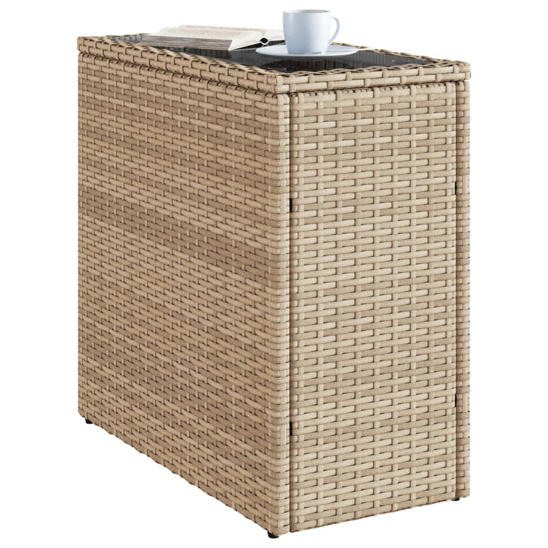 vidaXL bézs polyrattan kerti kisasztal üveg asztallappal 58x27,5x55 cm