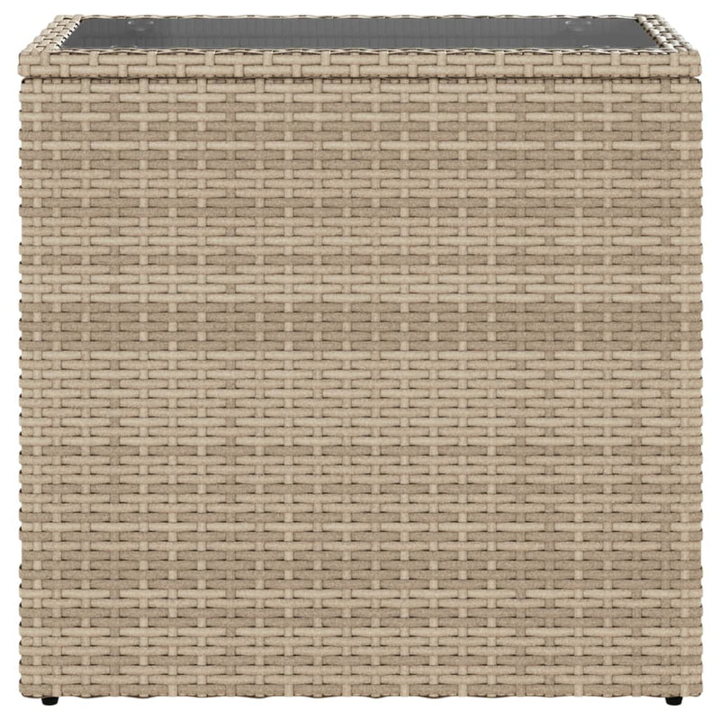 vidaXL bézs polyrattan kerti kisasztal üveg asztallappal 58x27,5x55 cm