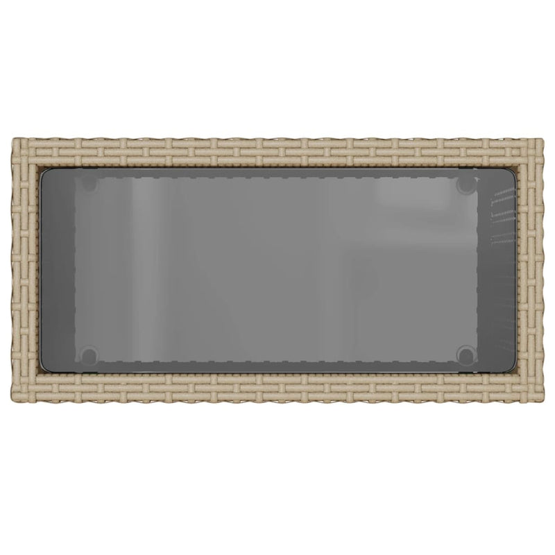 vidaXL bézs polyrattan kerti kisasztal üveg asztallappal 58x27,5x55 cm