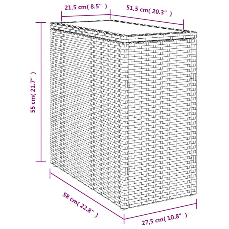 vidaXL bézs polyrattan kerti kisasztal üveg asztallappal 58x27,5x55 cm