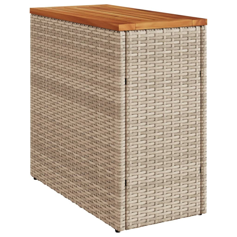 vidaXL bézs polyrattan kerti kisasztal fa asztallappal 58x27,5x55 cm