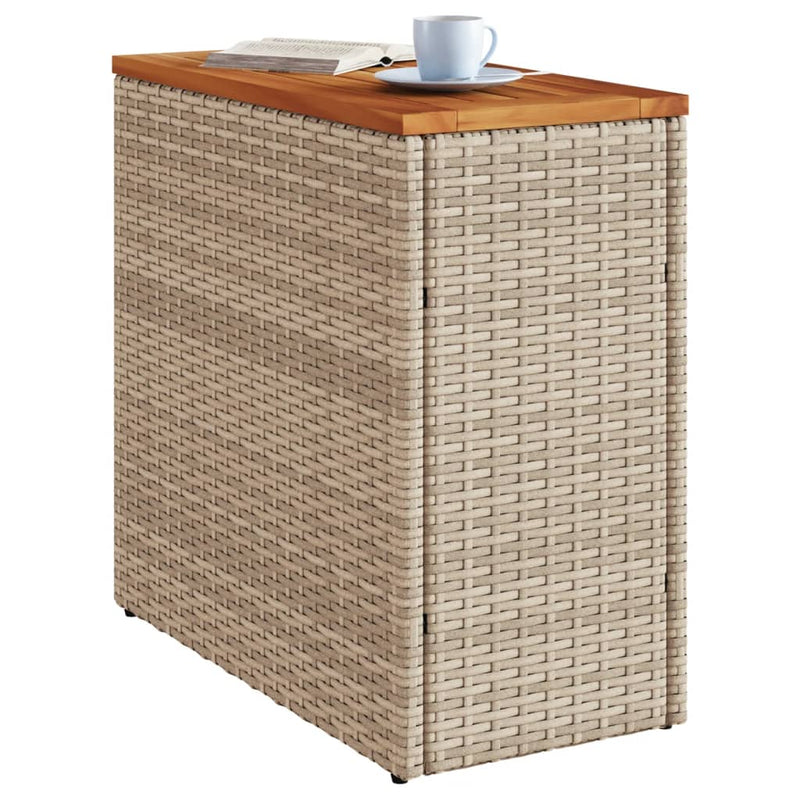 vidaXL bézs polyrattan kerti kisasztal fa asztallappal 58x27,5x55 cm