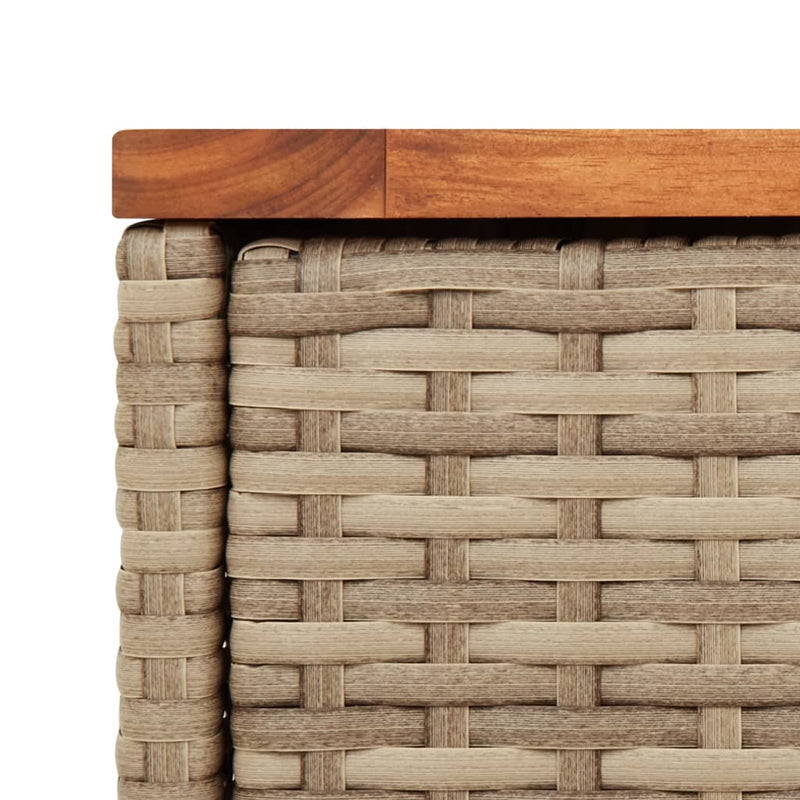 vidaXL bézs polyrattan kerti kisasztal fa asztallappal 58x27,5x55 cm