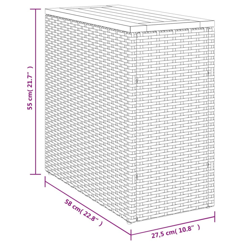 vidaXL bézs polyrattan kerti kisasztal fa asztallappal 58x27,5x55 cm