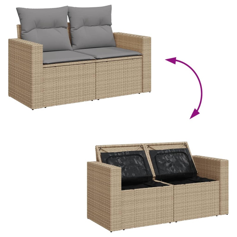 vidaXL 2 személyes bézs polyrattan kerti kanapé párnával