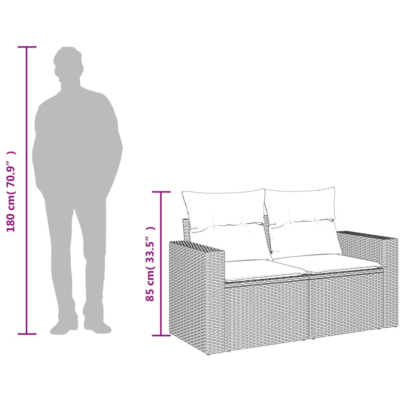 vidaXL 2 személyes bézs polyrattan kerti kanapé párnával