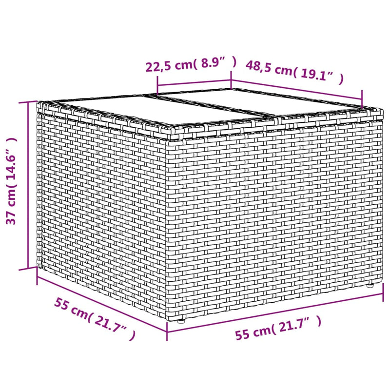 vidaXL szürke polyrattan üveglapos kerti asztal 55 x 55 x 37 cm