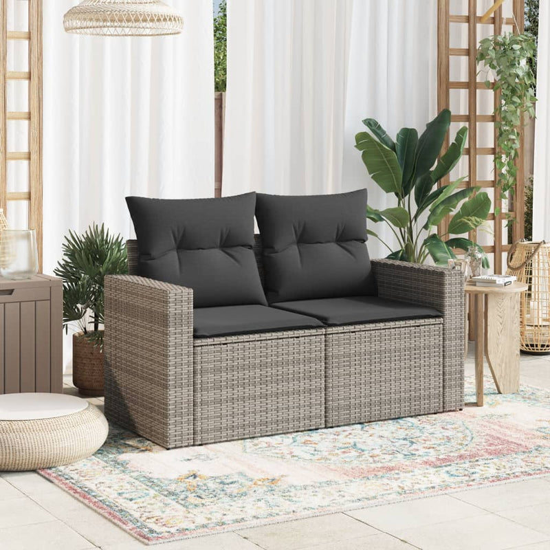 vidaXL 2 személyes szürke polyrattan kerti kanapé párnával