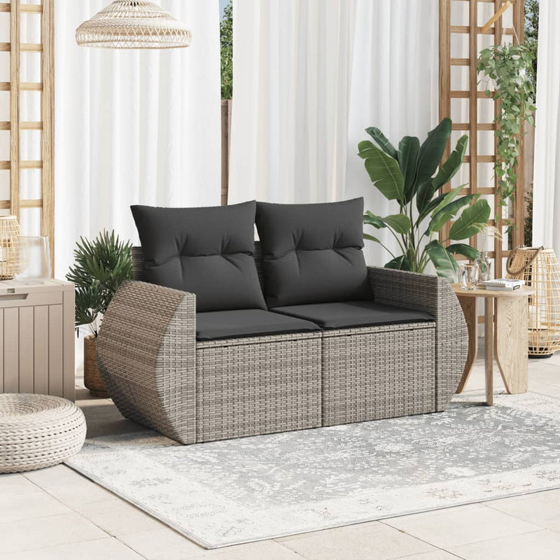 vidaXL 2 személyes szürke polyrattan kerti kanapé párnával