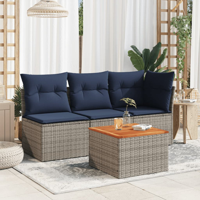 vidaXL szürke polyrattan és akácfa kerti asztal 55 x 55 x 37 cm