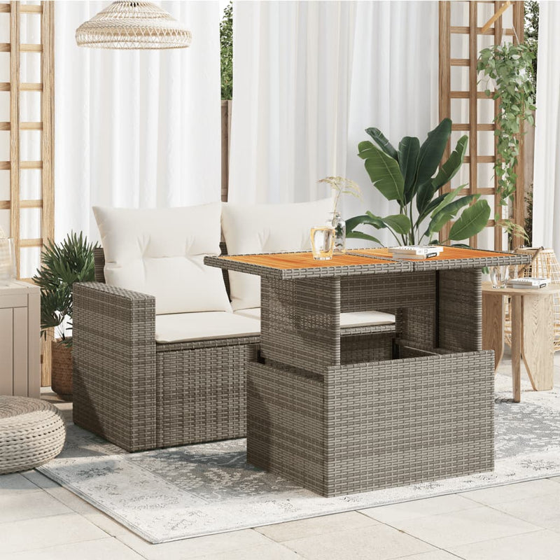 vidaXL szürke polyrattan és akácfa kerti asztal 100 x 55 x 73 cm