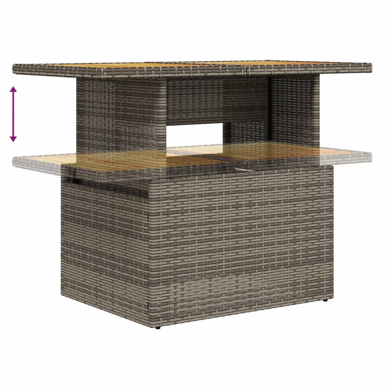 vidaXL szürke polyrattan és akácfa kerti asztal 100 x 55 x 73 cm