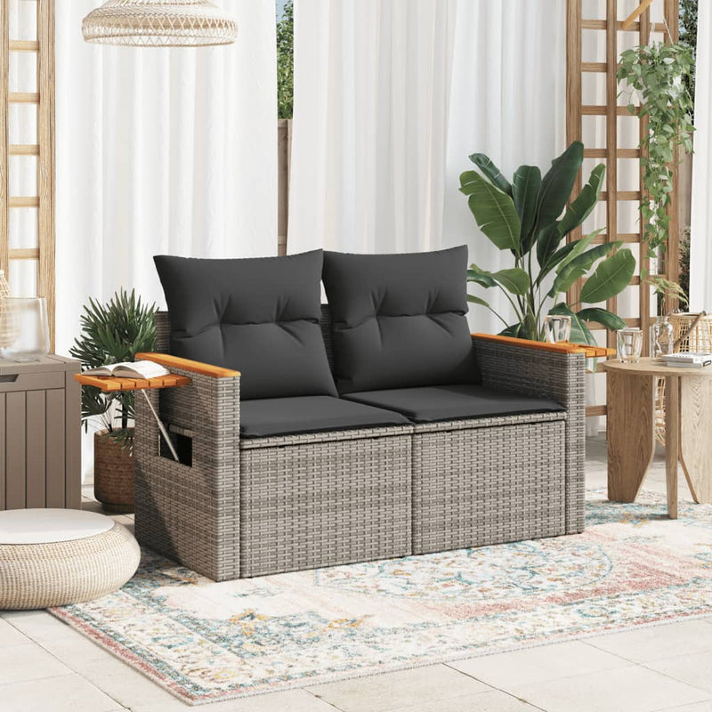 vidaXL 2 személyes szürke polyrattan kerti kanapé párnával