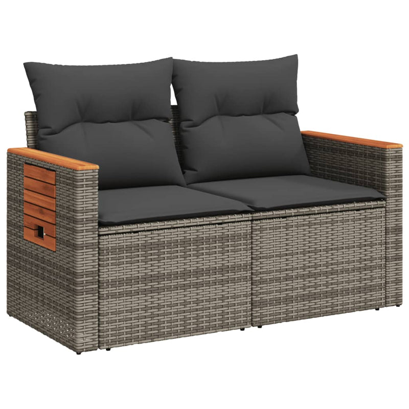 vidaXL 2 személyes szürke polyrattan kerti kanapé párnával