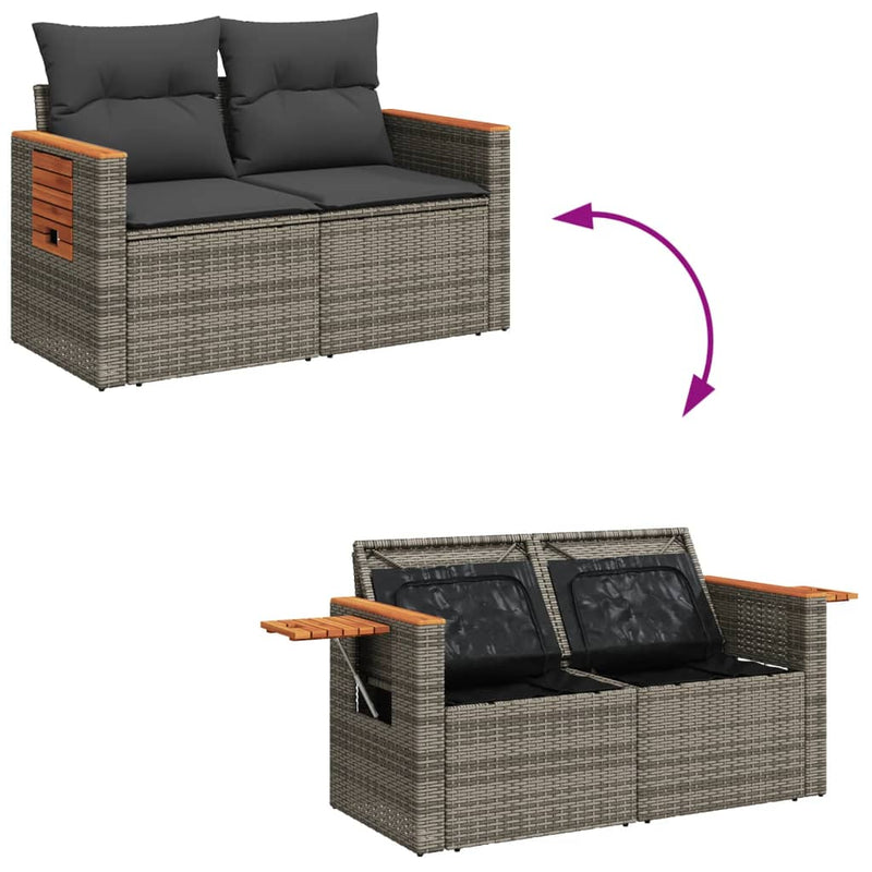 vidaXL 2 személyes szürke polyrattan kerti kanapé párnával