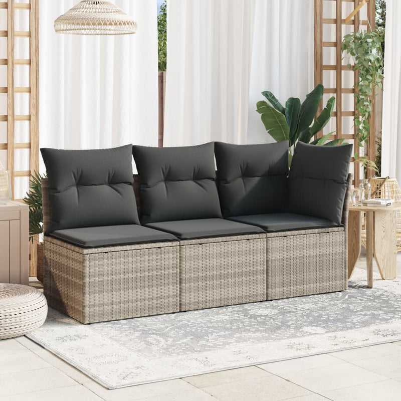 vidaXL világosszürke polyrattan karfa nélküli kerti kanapé párnával
