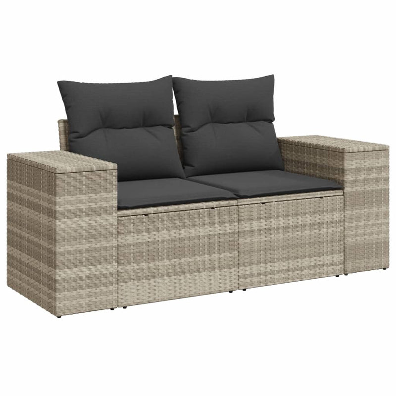 vidaXL 2 személyes világosszürke polyrattan kerti kanapé párnával