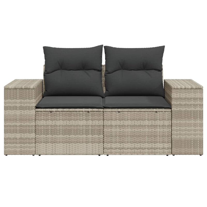 vidaXL 2 személyes világosszürke polyrattan kerti kanapé párnával