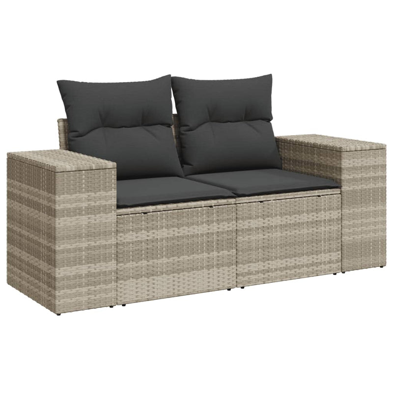 vidaXL 2 személyes világosszürke polyrattan kerti kanapé párnával