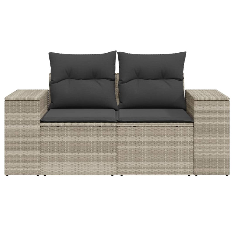 vidaXL 2 személyes világosszürke polyrattan kerti kanapé párnával