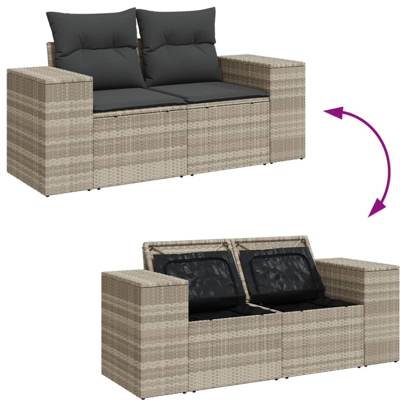 vidaXL 2 személyes világosszürke polyrattan kerti kanapé párnával