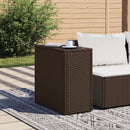 vidaXL barna polyrattan kerti kisasztal üveg lappal 58 x 27,5 x 55 cm