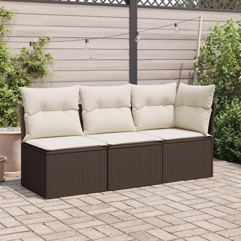 vidaXL 3 személyes barna polyrattan kerti kanapé párnával