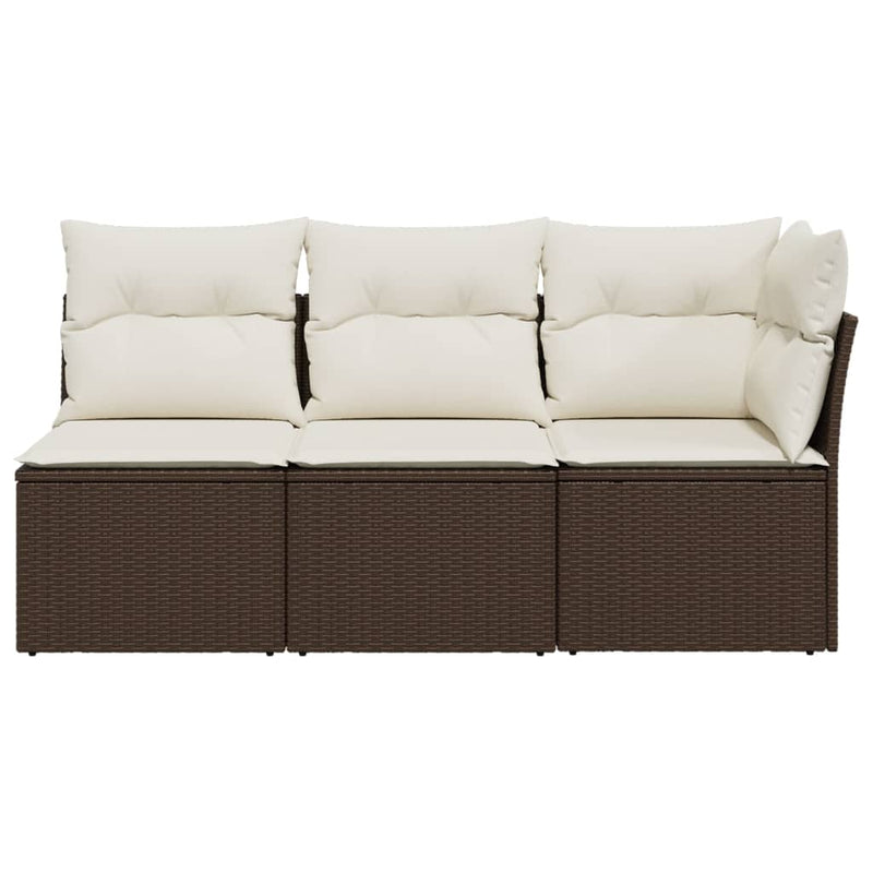 vidaXL 3 személyes barna polyrattan kerti kanapé párnával