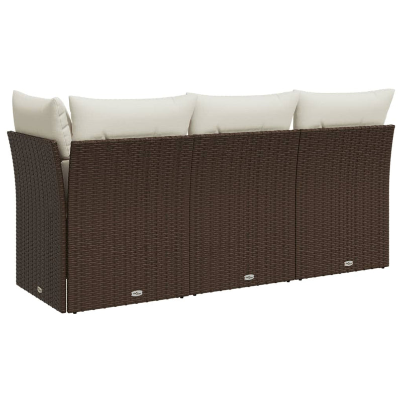 vidaXL 3 személyes barna polyrattan kerti kanapé párnával