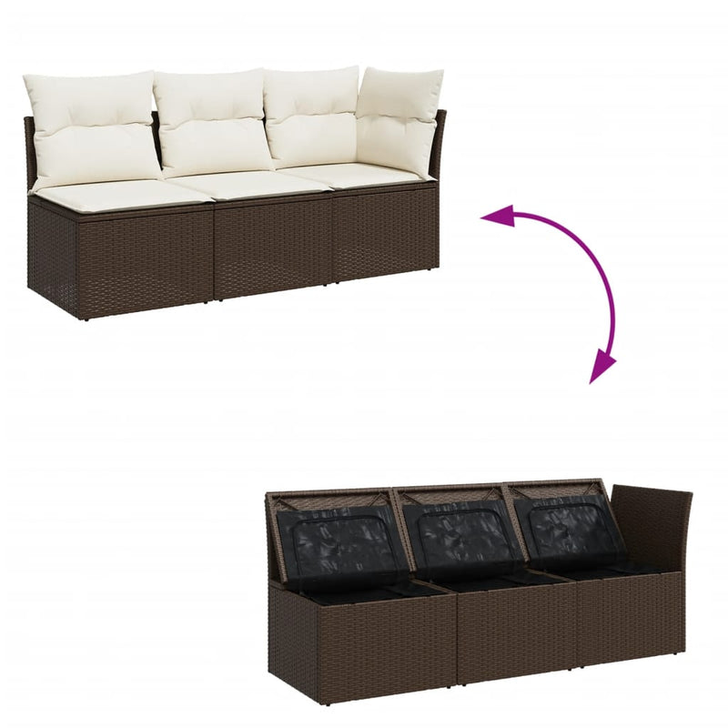 vidaXL 3 személyes barna polyrattan kerti kanapé párnával