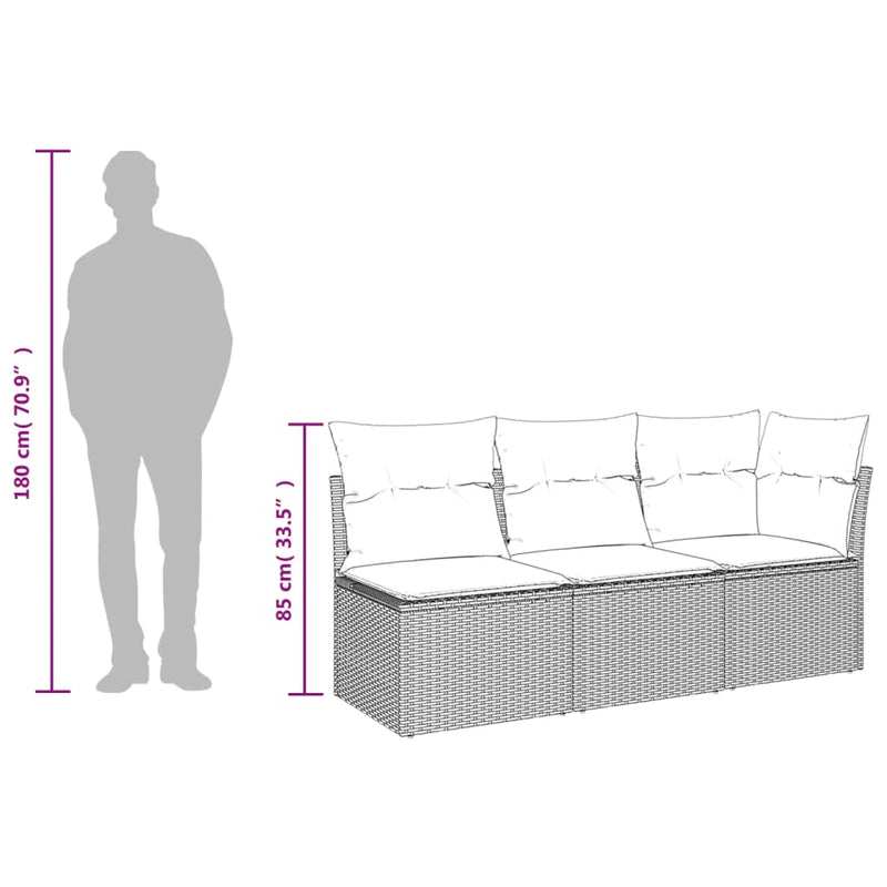 vidaXL 3 személyes barna polyrattan kerti kanapé párnával