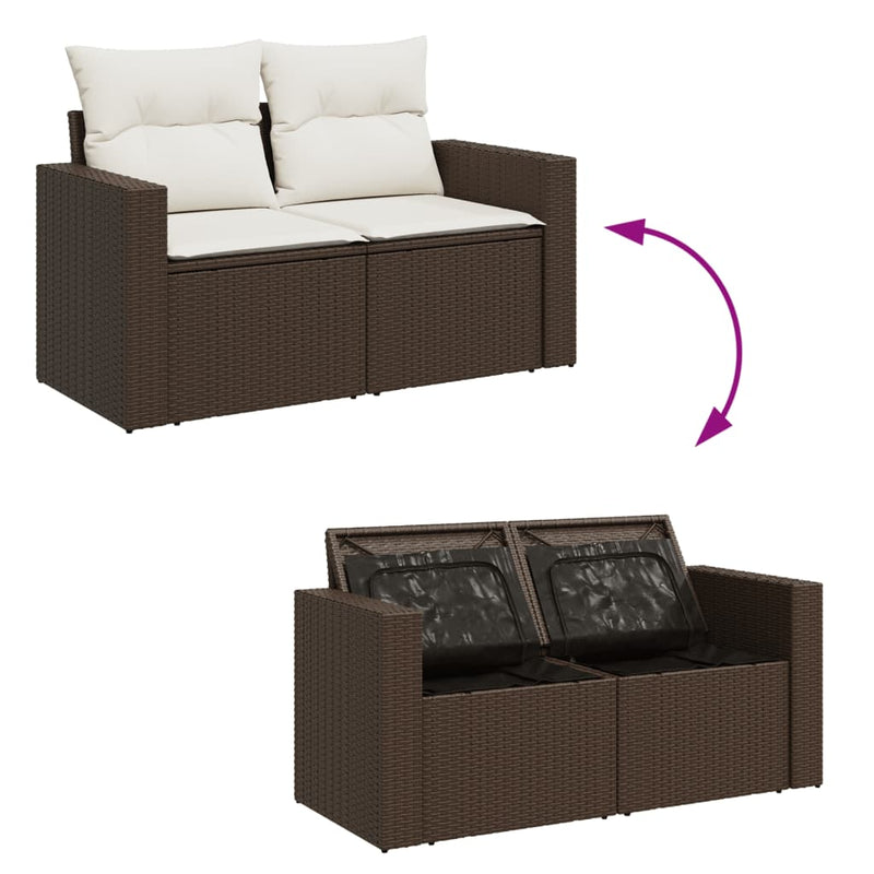 vidaXL 2 személyes barna polyrattan kerti kanapé párnával