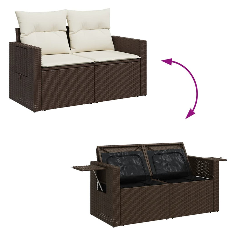 vidaXL 2 személyes barna polyrattan kerti kanapé párnával