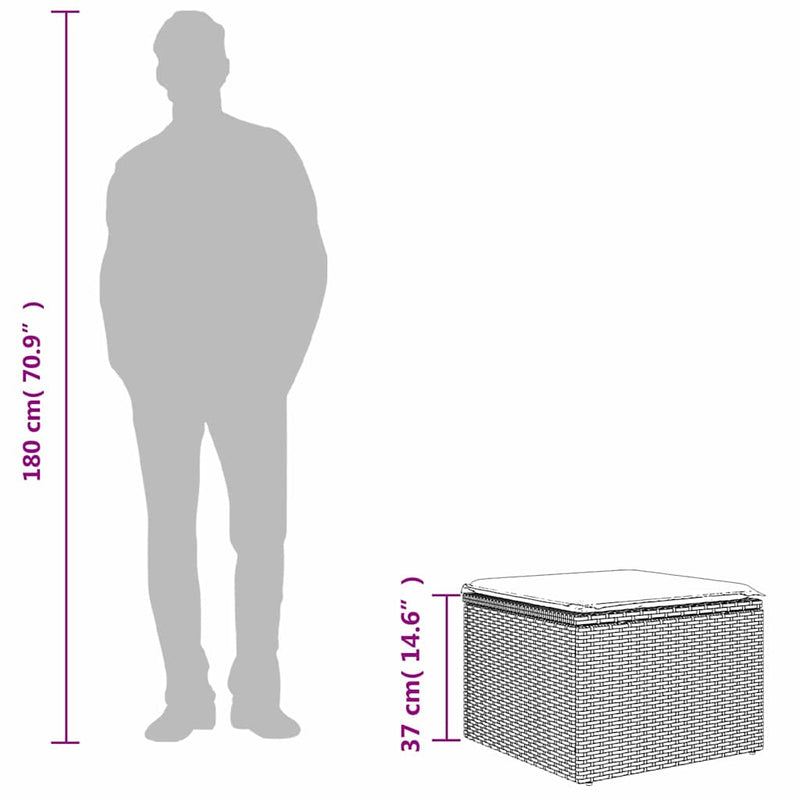 vidaXL barna polyrattan kerti ülőke párnával 55 x 55 x 37 cm