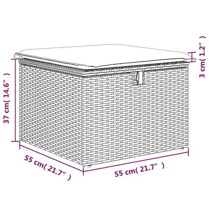 vidaXL barna polyrattan kerti ülőke párnával 55 x 55 x 37 cm