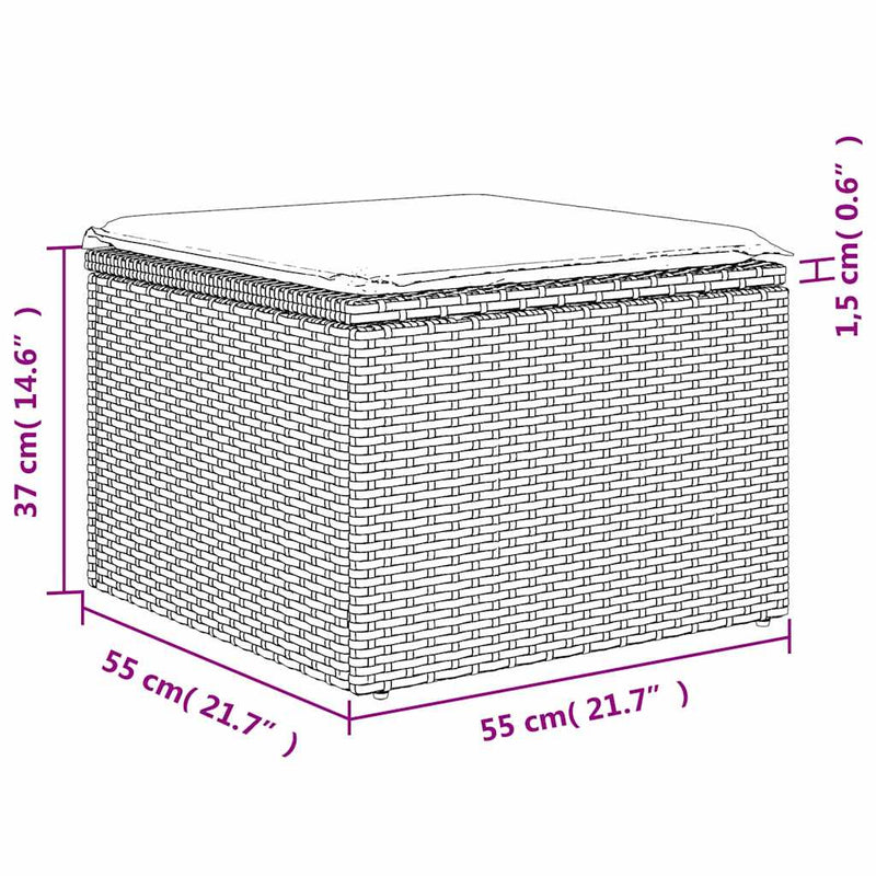 vidaXL barna polyrattan kerti ülőke párnával 55 x 55 x 37 cm